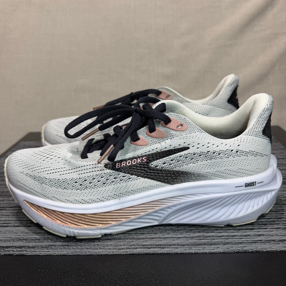 Brooks Ghost 17 Running Shoes - Womens 7 - White Gray Black 1204311B105